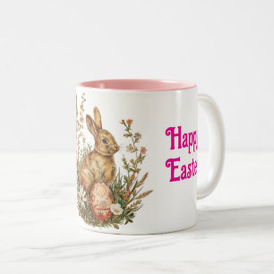 Oster-Tasse mit Vintage-Hasen mit Ei Zweifarbige Tasse