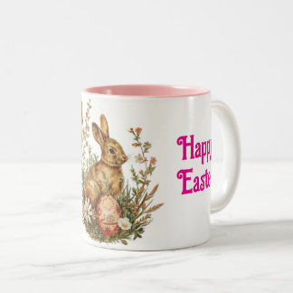 Oster-Tasse mit Vintage-Hasen mit Ei Zweifarbige Tasse