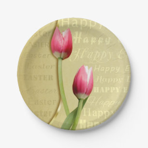 Oster-Tulpen Gold-Typografie Pappteller
