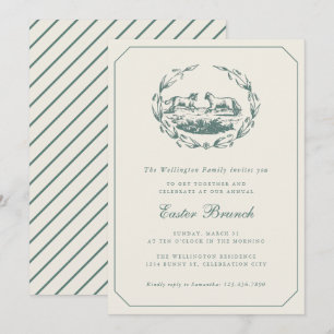Oster-Vintage-Lämmer Elegante Salbeigrüne Brunch Einladung