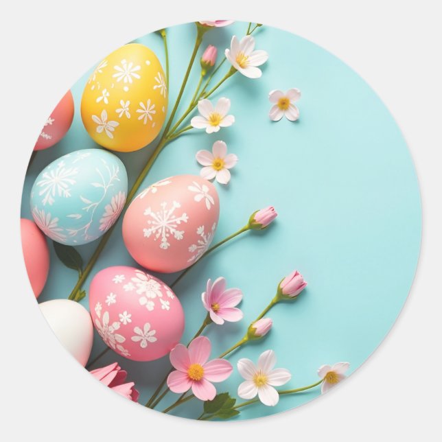Osteraufkleber mit Eiern und Blume Runder Aufkleber (Vorderseite)