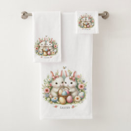 Osterbäume, Eier und Blume Badhandtuch Set