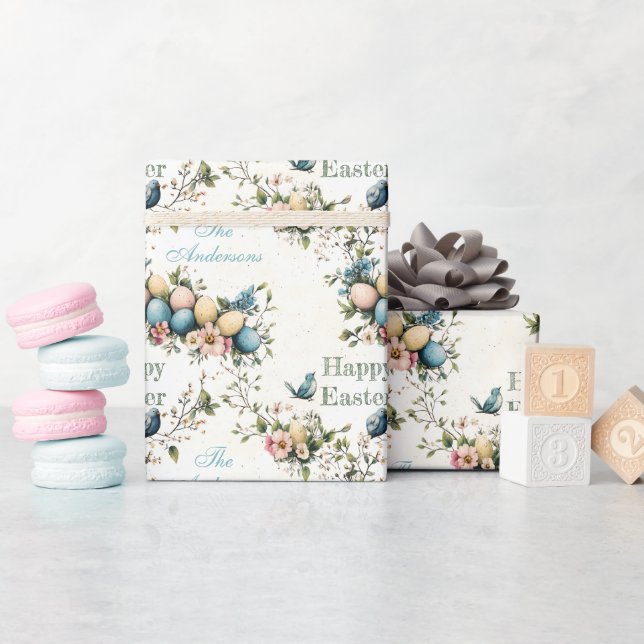 Osterbäume & Pastell-Eier Aquarell-Blumen Geschenkpapier (Babyparty)