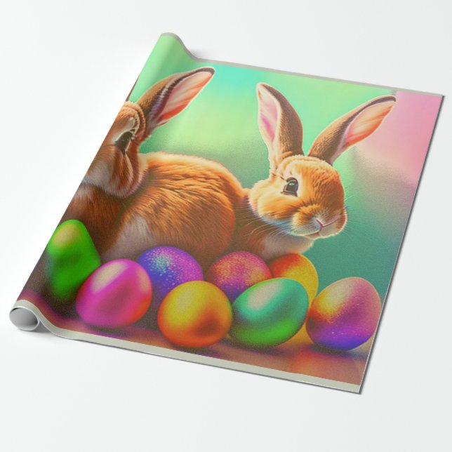 Osterbäume und bunte Eiersammlung Geschenkpapier (Ungerollt)