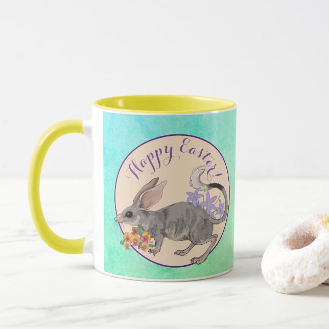 Osterbilby und australische Blume Frohes Ostern Tasse (Mit Donut)