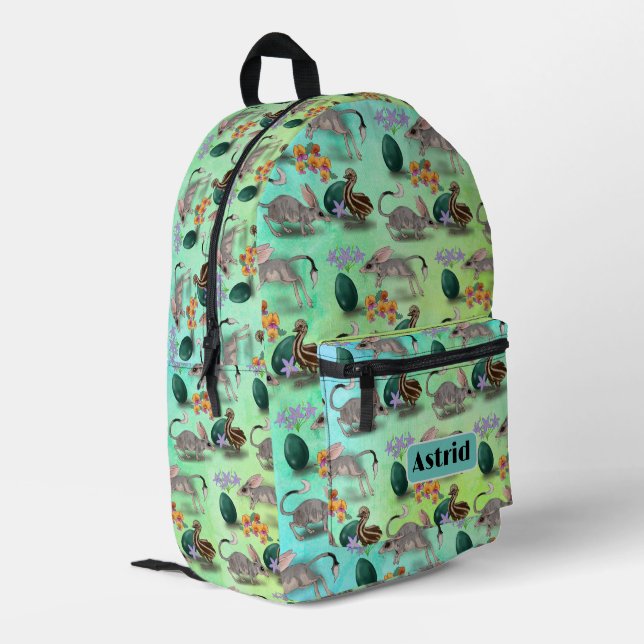 Osterbilby und australische Blume Muster Bedruckter Rucksack (Rückseitige Ecke links)