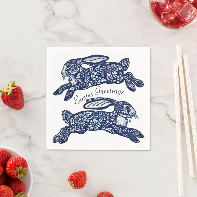 Osterblau-weiße orientalische Kaninchen Bunny Delf Serviette (Beispiel)