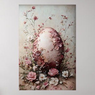 Osterblumen-Ei-Druck, Frühling Vintage-Ei Poster