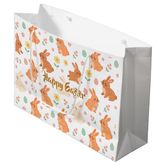 Osterblumen-Ei-Hasen-Muster Große Geschenktüte (Vorderseite Schrägansicht)