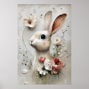 Osterblumen-Hasen-Druck, Frühling-Hase Poster
