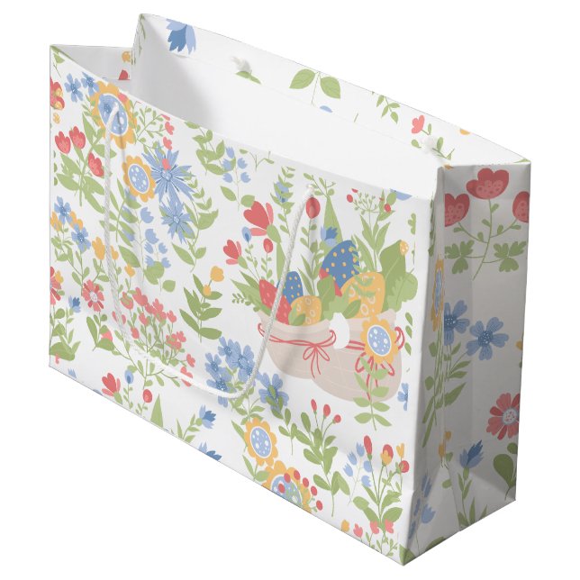 Osterblumenmuster Moderne Moderne Große Geschenktüte (Vorderseite Schrägansicht)
