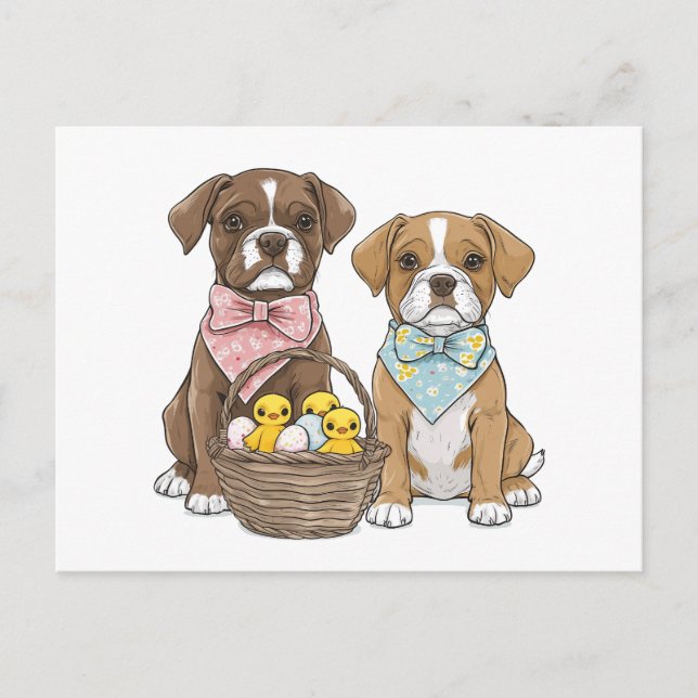 Osterboxer Hunde Feiertagspostkarte (Vorderseite)