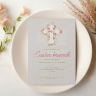 Osterbrunch Christliches Kreuz und Blume Einladung