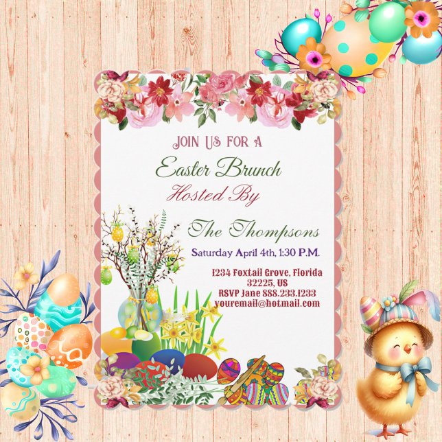 Osterbrunch dekorative Eier mit Blumenbeete Einladung (Easter Brunch Decorative Eggs Hanging Tree Floral Invitation)