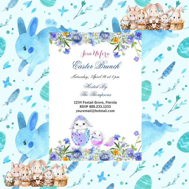 Osterbrunch dekorative Eier Vögel Bunny Floral Einladung (Easter Brunch Decorative Egg Birds Bunny Floral Invitation)