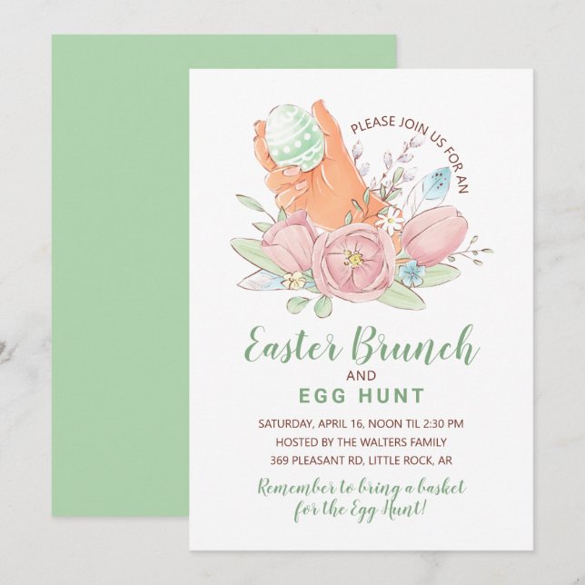 Osterbrunch Egg Jägerjagd Anstrichene Eier & Blume Einladung (Vorne/Hinten)