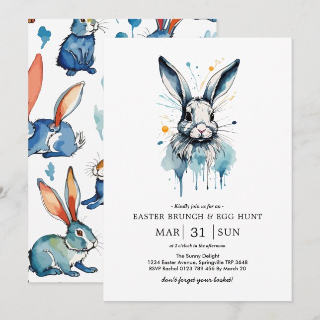 Osterbrunch & Eierjagd | Aquarell Einladung (Vorne/Hinten)