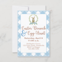 Osterbrunch & Eierjagd Rabbit Gingham Kariert Blue Einladung