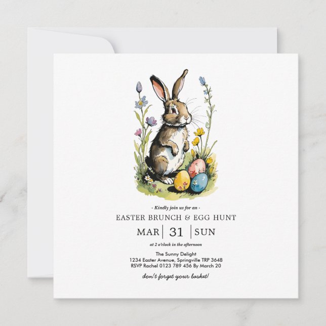 Osterbrunch & Eierjagd | Wildblume Bunny Einladung (Vorderseite)