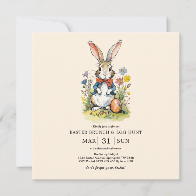 Osterbrunch & Eierjagd | Wildblume Bunny Einladung (Vorderseite)