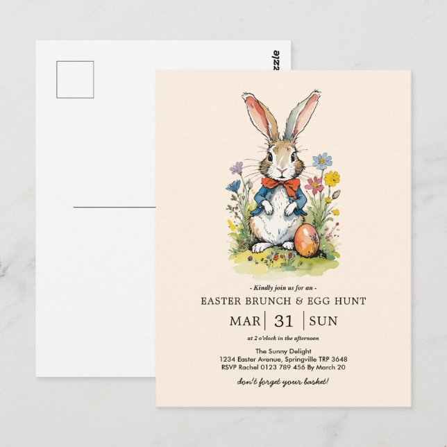 Osterbrunch & Eierjagd | Wildblume Bunny Postkarte (Vorne/Hinten)