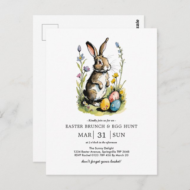Osterbrunch & Eierjagd | Wildblume Bunny Postkarte (Vorne/Hinten)