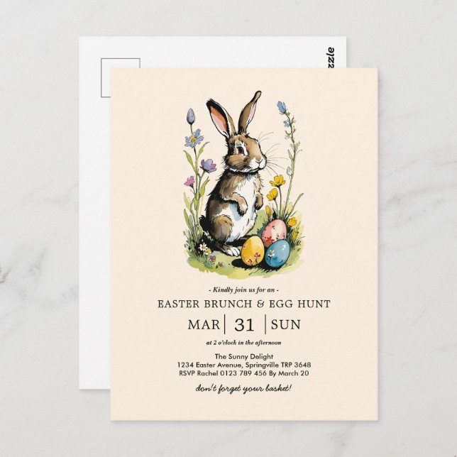 Osterbrunch & Eierjagd | Wildblume Bunny Postkarte (Vorne/Hinten)