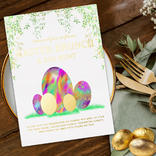 Osterbrunch-Eiersuche Bunt Wasserfarbe Gold Folieneinladung