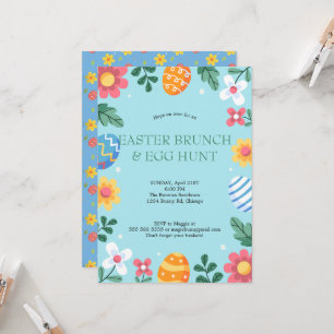 Osterbrunch-Eiersuche-Hasen-Blumen-Motiv Einladung