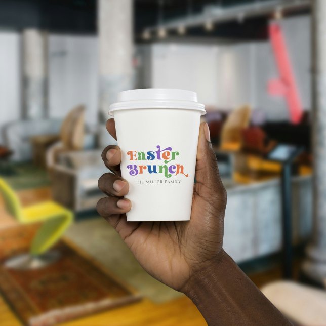 Osterbrunch - farbenfrohe Retro-Typografie Pappbecher (Von Creator hochgeladen)