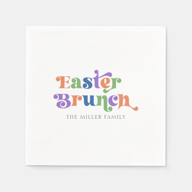 Osterbrunch - farbenfrohe Retro-Typografie Serviette (Vorderseite)