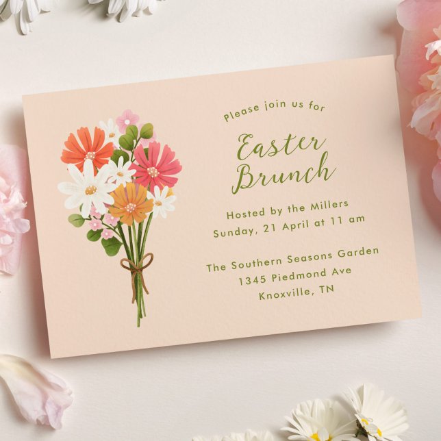 Osterbrunch floral Spring Bouquet Einladung (Easter Brunch Invitation with Spring Flower Bouquet illustration)
