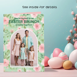 Osterbrunch Foto Pastell Pink & Green Florals Einladung