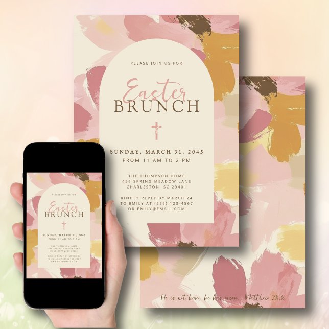 Osterbrunch Modernes rosa Blumenkreuz Christlich Einladung (Von Creator hochgeladen)
