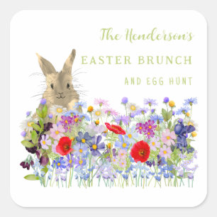 Osterbrunch und Ei Hunt Bunny Floral Name Quadratischer Aufkleber