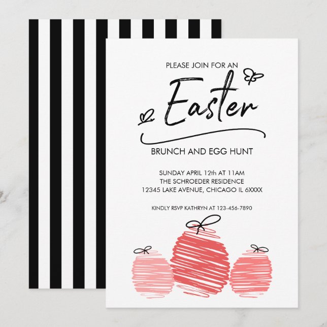Osterbrunch und Ei Hunt Doodle Einladungskarte (Vorne/Hinten)