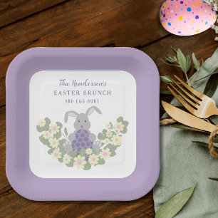 Osterbrunch und Eierjagd Bunny Floral Lila Pappteller