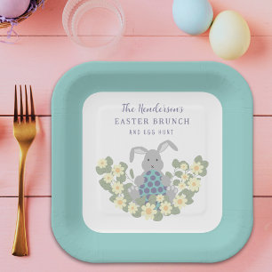 Osterbrunch und Eierjagd Bunny Floral Pappteller