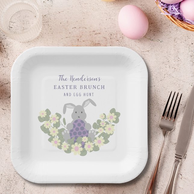 Osterbrunch und Eierjagd Bunny Spring Floral Pappteller (Personalized easter egg hunt cute bunny floral spring party paper plate)