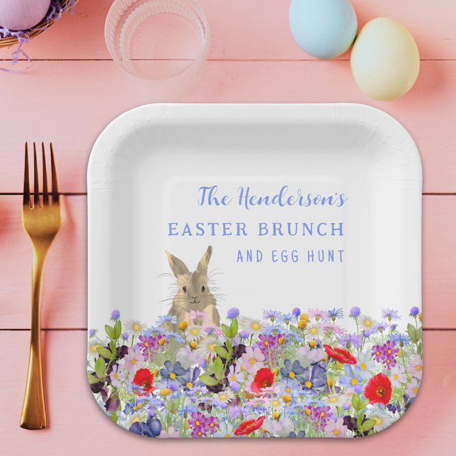 Osterbrunch und Eierjagd Bunny Spring Floral Pappteller (Personalized easter egg hunt spring brunch cute bunny wildflower floral paper plate)