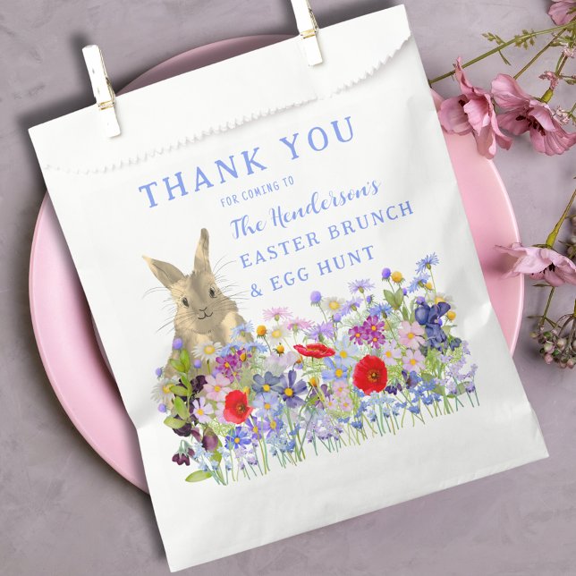 Osterbrunch und Eierjagd Custom Vielen Dank Geschenktütchen (Easter brunch and egg hunt floral custom thank you favor bags watercolor wildflowers and cute bunny )
