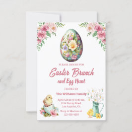 Osterbrunch und Eierjagd, rosa Blumenhühner Einladung