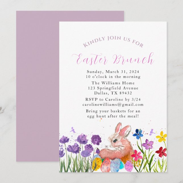 Osterbrunch Wasserfarbe Kanincheneier Geflorale Einladung (Vorne/Hinten)