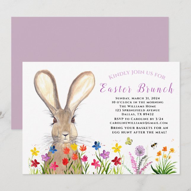 Osterbrunch Wasserfarbe Kanincheneier Geflorale Einladung (Vorne/Hinten)