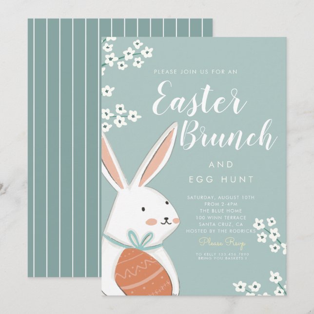 Osterbrunch Weißer Bunny und Ei Einladung (Vorne/Hinten)