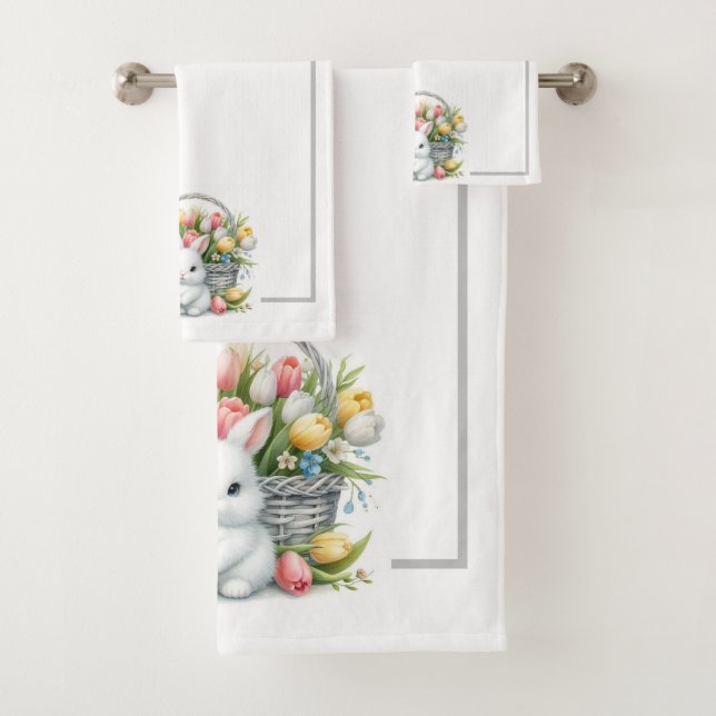 OsterBunnies mit Korb und Tulpen Badhandtuch Set (Insitu)