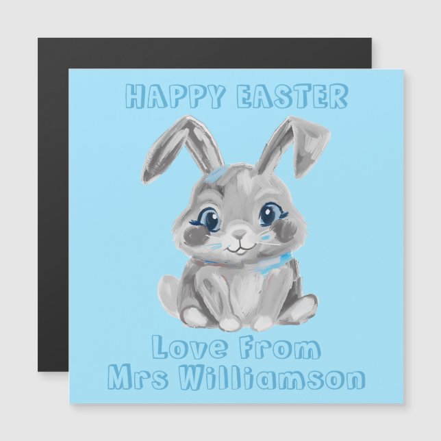 Osterbunny Blue Preschool Boys Kühlschrank Card Magnetkarte (Vorne/Hinten)