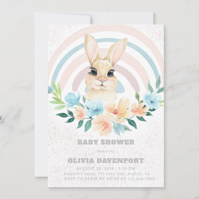 Osterbunny Boho Rainbow Girl Baby Shower Einladung (Vorderseite)