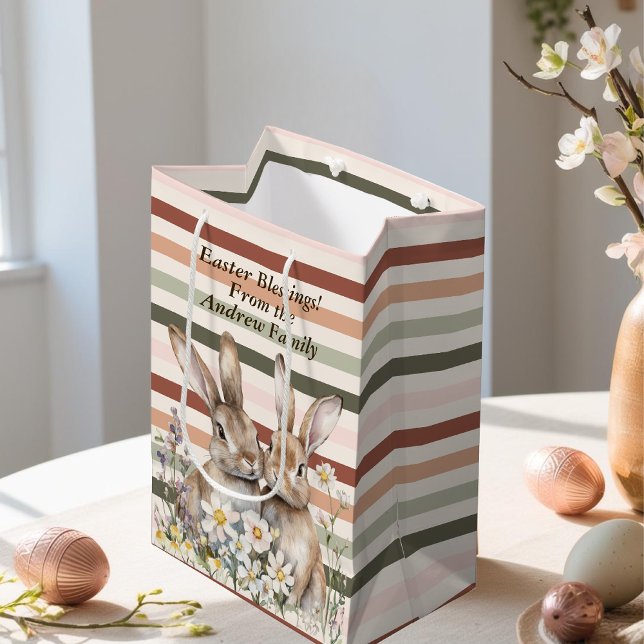 Osterbunny Boho Wasserfarbe Personalisiert Mittlere Geschenktüte (Easter Bunny Boho Watercolor Personalized Medium Gift Bag)