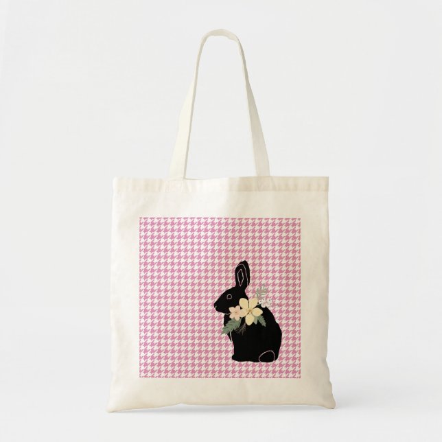 Osterbunny Kanbit Silhouette Blume Hahnentrittmust Tragetasche (Vorne)